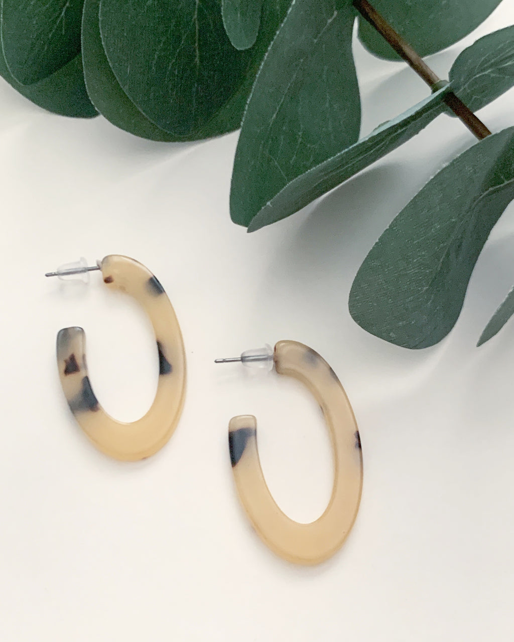 Mini Oval Cream Tortoise Hoops - Resonate Jewelry