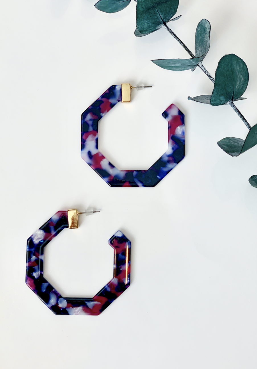 Cobalt Tortoise Hoops - Resonate Jewelry