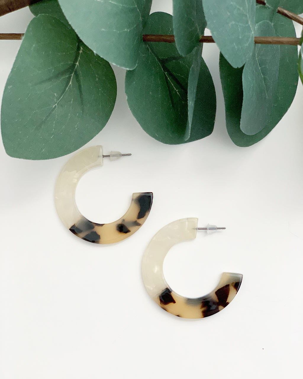 Cream Leopard Mini Tortoise Hoops - Resonate Jewelry