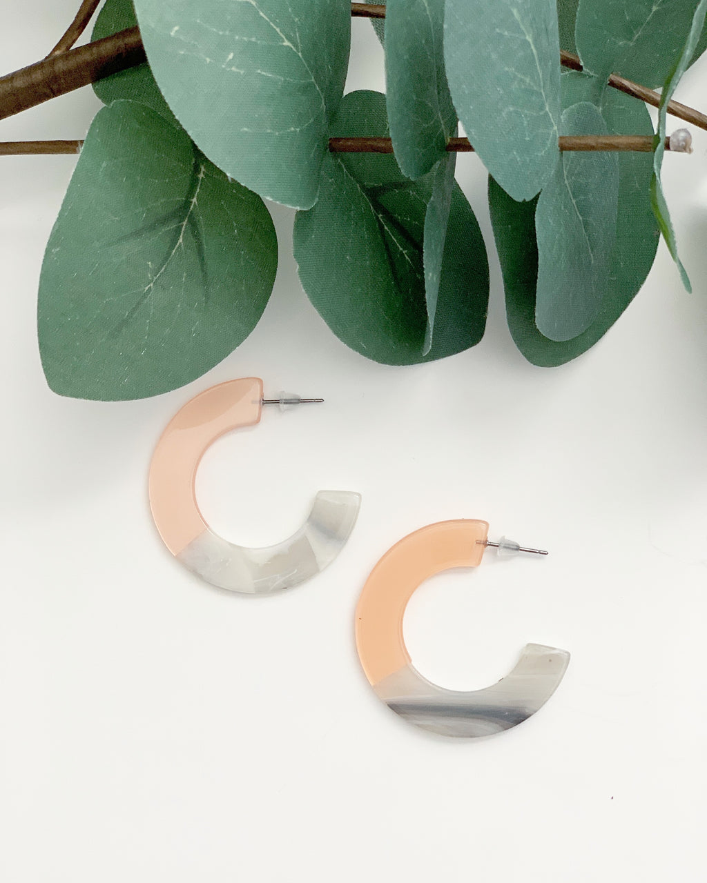 Blush Marble Mini Tortoise Hoops - Resonate Jewelry