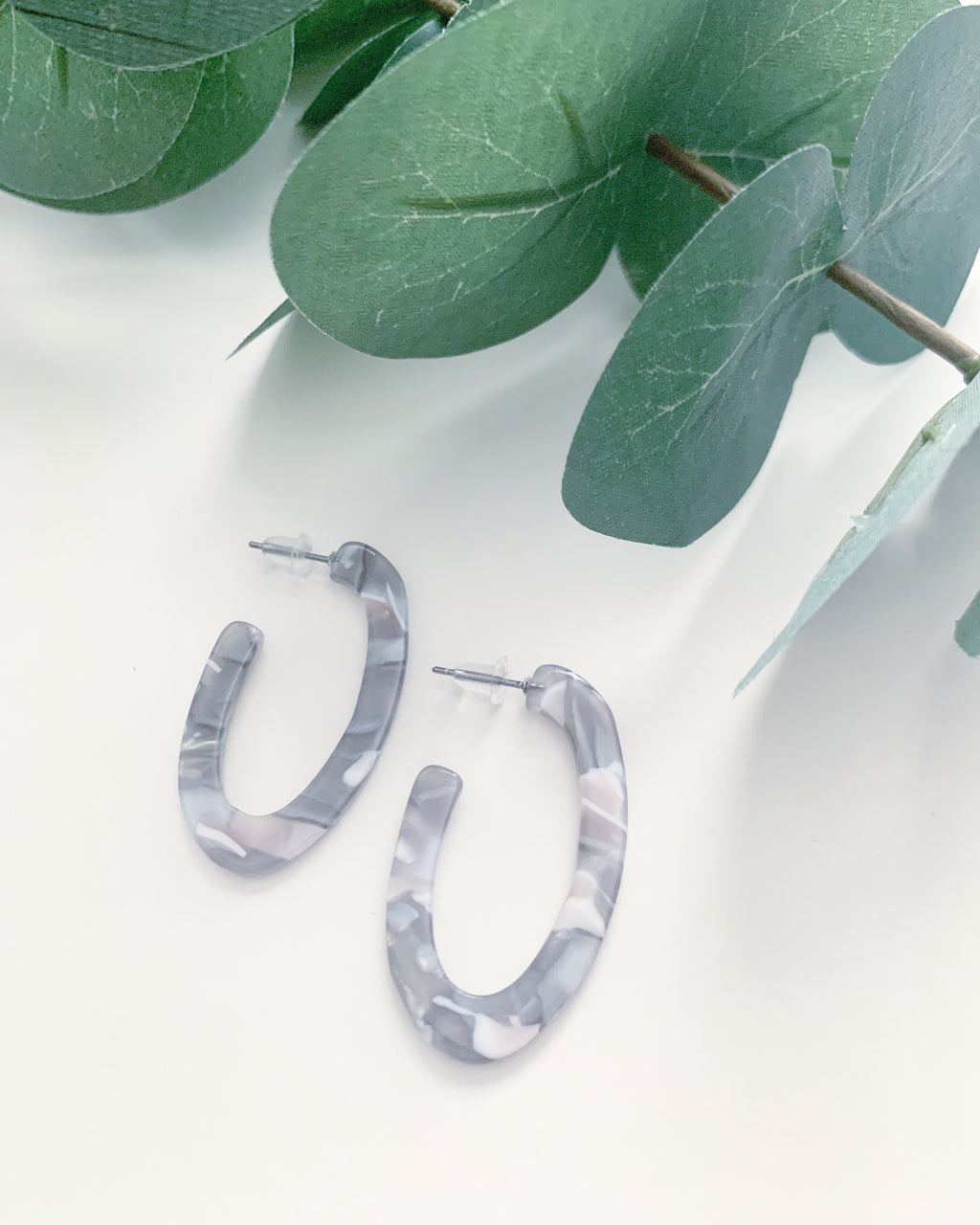 Mini Oval Grey Tortoise Hoops - Resonate Jewelry