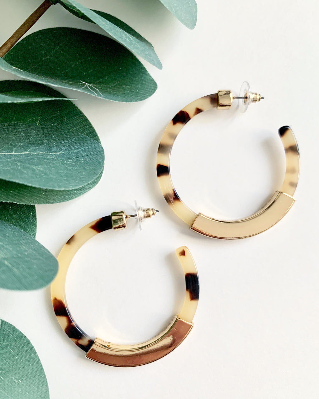 Cream & Gold Tortoise Hoops - Resonate Jewelry